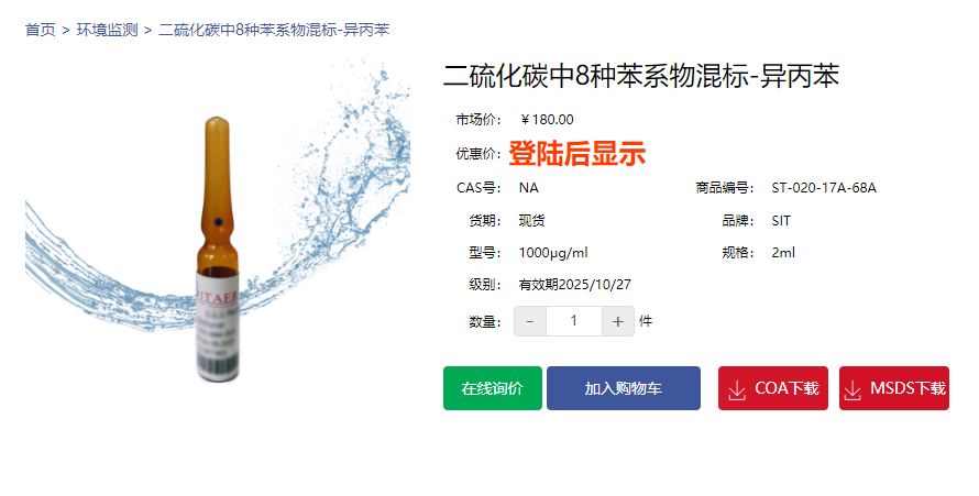 二硫化碳中8种苯系物混标-异丙苯
